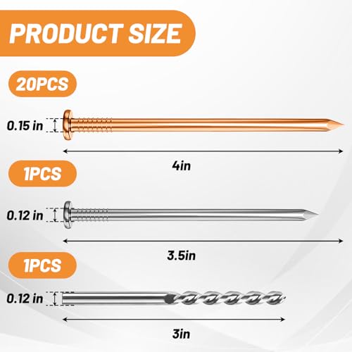 Pack 20 Copper Nails for Killing Trees Stump Root, 4" Copper Nails with Drill, Stump Removal Spikes Hardware Nails for Trees 4" -20pcs