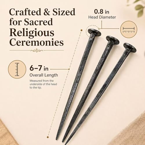 3 Pcs Hand Forged Crucifixion Nails, Wrought Iron Nails for Jesus Cross, Religious Decor & Easter Displays, Flat Head Nails with Natural Rust & Forged Oxide Layer, Original Grey Iron Finish 1