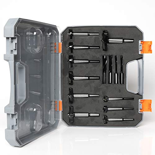 14 Piece Forstner Drill Bit for Woodworking, w/Carbide Tipped Forstner Bit for Hard Wood, Wood Drilling for Hard Wood, Plastic, Plywood 14 Piece