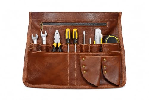 HEAVEN HUSH Genuine Leather Waist Apron with Pockets Adjustable Barber Tool Belt Organizer Brown