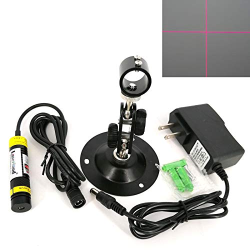 Red Cross Line Light Cross Hair Module Generator Projector Placement Position Guide for Wood Stone Screen Printing Heat Press Cloth Fabric Cutting Alignment (+AC-DC adpter+Holder, Red Cross) 638nm (AC-DC Adapter + Holder)