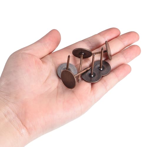 uxcell Upholstery Tacks Nail Pins Furniture, 100Pcs 19x30mm Thumb Tack Pins Assortment Kit Carbon Steel for Home Sofa DIY Decorative Nail Heads Nails, Red Bronze 100