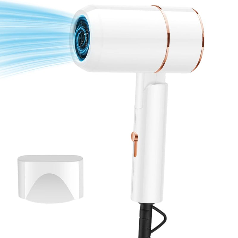 Travel Hair Dryer, Foldable Travel Professional Hair Dryer, Small Blow Dryer with Concentrator, Blow Dryer with Heating and Cool, Fast Drying Ionic Hairdryer for Women, Men, Salon, Home(White)