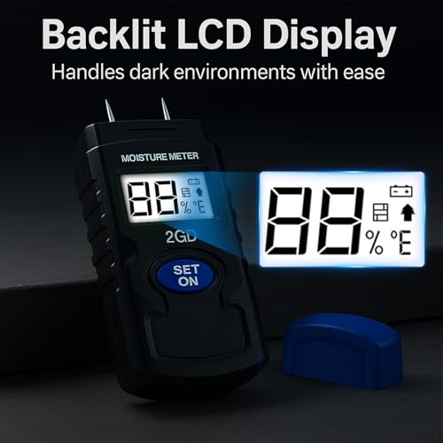 Wood Moisture Meter, Pin Type Tester for Wood Plaster Concrete with LCD Blue 1-pcs