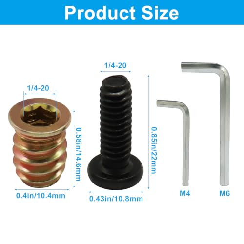 Threaded Inserts for Wood Furniture, 1/4-20, 32 Sets