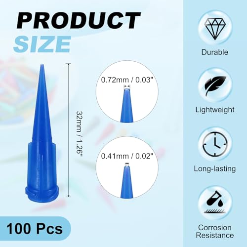 uxcell 100Pcs Plastic Tapered Pinhead, 22 Gauge TT Adhesive Dispensing Needle Tip 0.41mm Glue Applicator Blunt Tips for Industrial Oil or Glue Applicator, Transparent Blue