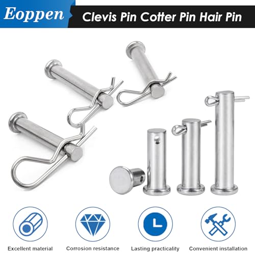 132Pcs Clevis Pin Cotter Pin Hair Pin Assortment Kit - 304 Stainless Steel 15 Sizes Cotter Pin & R Clips Pin Zinc-Plated Single Hole Flat Head Clevis Pins 132Pcs - 15 Sizes
