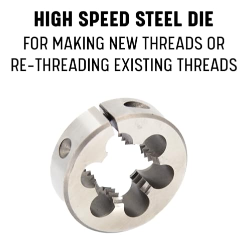 Drill America 1/2"-13 UNC X 1-1/2" OD HSS Round Adjustable Die with Matching Die Handle (Wrench), Die Stock