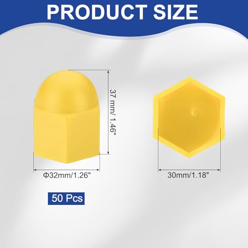PATIKIL 50 Pcs Hex Nut Cover, M20x30x37mm Nylon Screws Bolt Covers Caps Dome Acorn Hex Head Bolt Protection Cap for Screws Nut, Yellow