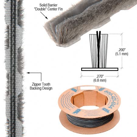 CRL Z78273C Zipper Pile Weatherstrip .270" Backing - .200" Pile Height - 100' Roll