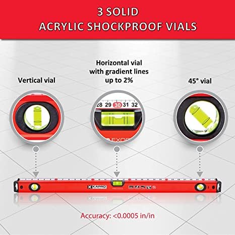 Kapro - 770 Exodus Professional Box Level - With 45° Vial & Ruler - For Leveling, Measuring, Marking, and Cutting - Features 3 Vials, Precise Straightedge, and Wall-Grip - 24 Inch