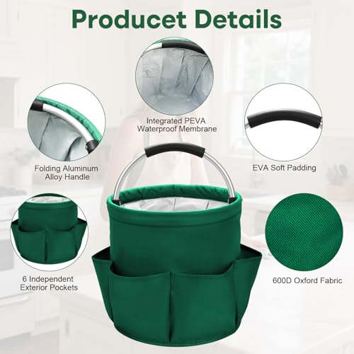 17L Foldable Waterproof Storage Basket with 6 Pockets,Dark Green 17L Dark Green