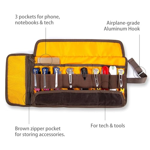 Tool Roll Bag Organizer, Waxed Canvas Small Tool Roll, Rolls Up Pencil Case