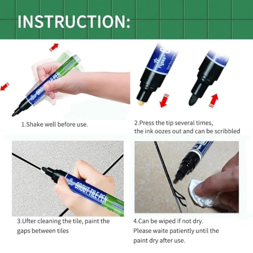 10 Pack White Tile Grout Pen, Grout Repair Paint Marker, Wall Floor Gap Seam Restorer Decontamination Pen for Bathroom Kitchen (Black, 10 PCS) Black 10PCS