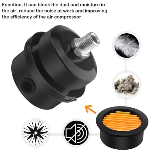 WMYCONGCONG 2 PCS 1/4" 12.5mm Air Compressor Silencer Filter Metal Air Compressor Intake Filter Noise Muffler Silencer (12.5mm) + 2 PCS Filter Element Replacement