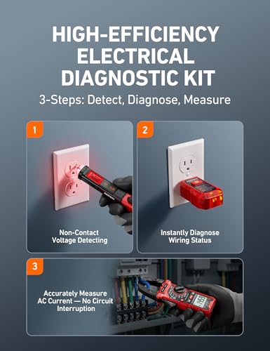 AstroAI Electrical Test Kit ETK3, 2000 Counts Digital Clamp Meter & Non-Contact Voltage Tester Pen & GFCI Outlet Tester, for Home & Professional Use Black 2000 Counts Clamp meter+Voltage tester+GFCI