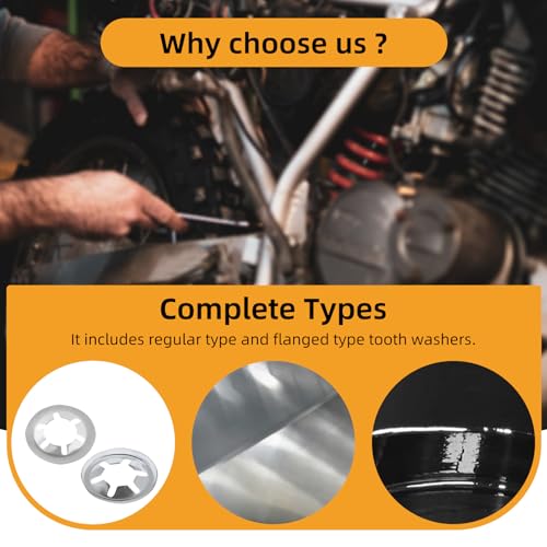 370Pcs Stainless Steel Internal Tooth Star Lock Washers Set, M2 M2.5 M3 M4 M5 M6 M8 M10 M12 Quick Speed Locking Washers Assortment Kit, 9 Size Push on Locking Washer (Silver) Silver