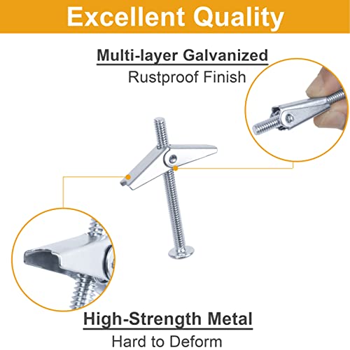 KURUI Hollow Wall Anchors Assorted Kit, 44Pc Heavy Duty Toggle Bolts and Wing Nut Kit, Drywall Anchors Assortment Set, Butterfly Anchors for Hanging Picture Curtain Rod Plant (1/8in, 3/16in, 1/4in) 44