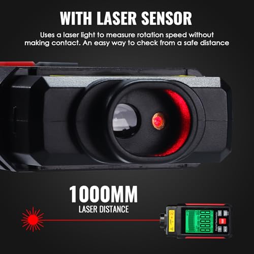 Digital Laser Tachometer High-Precision Non-Contact Tachometer 10-99,999RPM Handheld Professional RPM Meter with Reflection Tape, MAX/MIN/AVG, Photoelectric Sensing, Large LCD Backlight Data Hold