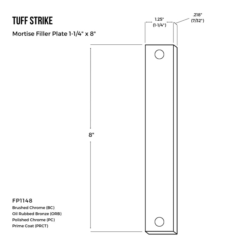 Filler Plate for Mortise Lock | Commercial Door Strike Filler | Repair Hardware | 1 1/4 x 8 | TUFF STRIKE | Prime Coat