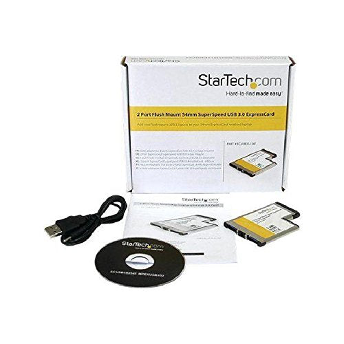 StarTech.com 2 Port Flush Mount ExpressCard 54mm SuperSpeed (5Gbps) USB 3.0 Card Adapter with UASP - Dual Port Laptop ExpressCard USB 3 Controller, TAA (ECUSB3S254F)