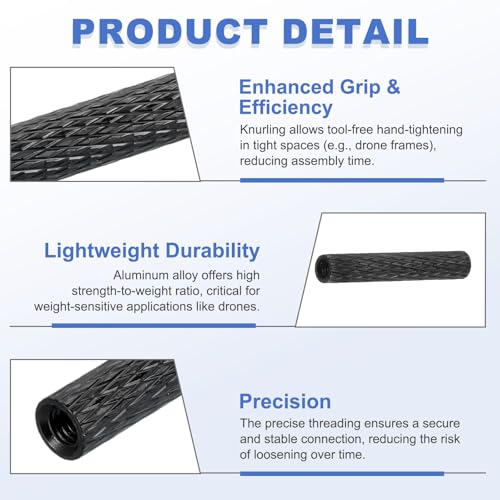 MECCANIXITY 100Pcs M2 x 18mm Aluminum Knurled Spacer Standoff, Round Coupling Nut Bolt Connector Nut Sleeve Stud Rod Fastener for RC Drone Quadcopter FPV Drone DIY Parts (Black, 4mm OD) M2 x 18mm x 4mmOD 100