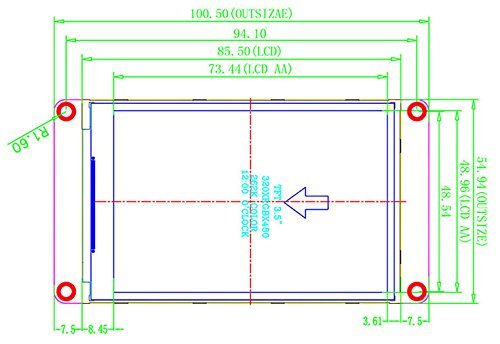 3.5'' Nextion NX4832T035 HMI Display Module with UART, 480x320 Resolution, 16MB Flash, 2KB RAM, Touch Screen LCD