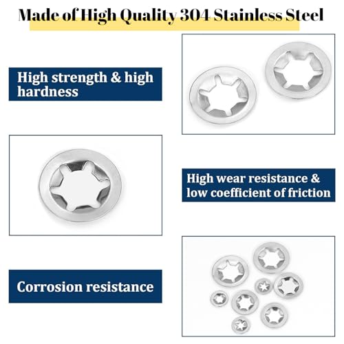 Internal Tooth Starlock Washers Push Nuts Assortment (M3-M12) 530Pcs Internal Tooth Star Lock Washer 530