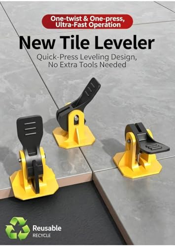 50 Pack Reusable Tile Leveling System, Tile Leveler Spacers with T-Shaped Pin, ABS Ceramic Tile Installation Tools for Wall and Floor Tiling, Yellow