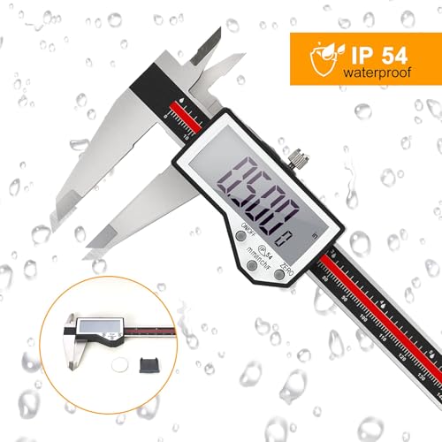Digital Caliper, 6" Caliper Measuring Tool Extreme Accuracy Waterproof Electronic Vernier Caliper Industrial Stainless Steel Digital, Durable Measuring Tool with Large LCD Screen Red Stainless Steel 6"