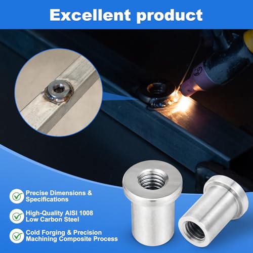 8PCS Weld Nuts,Weld-On Nuts 1/2"-13 Thread, 1-1/4"Long Threaded, Weld-on Nuts Stepped Female, Weld Nuts Made in Low-Carbon Steel, Easier to Welding 8 PCS