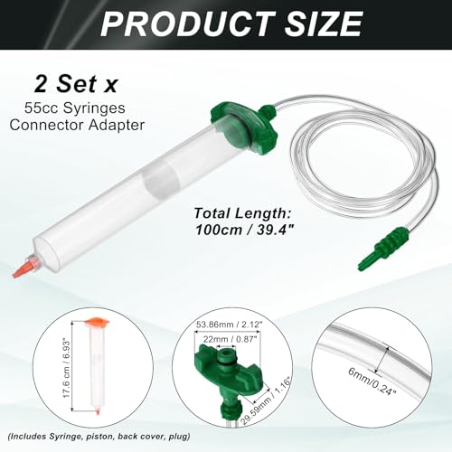 uxcell 2Pcs 55cc Air Tubing Glue Dispenser Syringes Kit, Syringes Connector Adapter Plastic Clear Tube Sleeve with Piston, End Cap, Top Hat for Industrial Glue Liquid Dispensing, Green