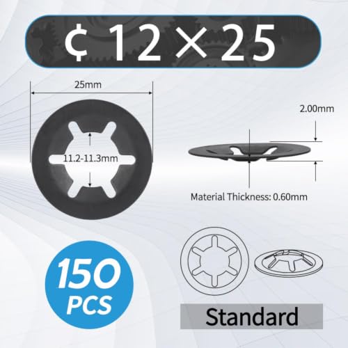 Internal Tooth Star Lock Washers, ID 12mm x OD 25mm Push Nuts 150pcs φ 12×25mm Mn Steel Regular