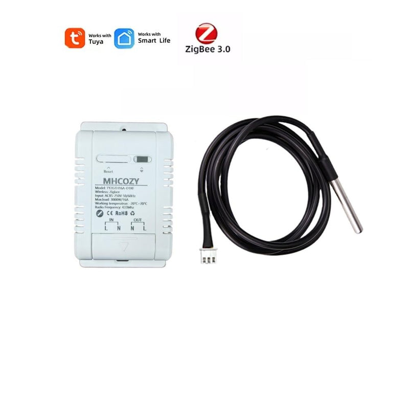 Zigbee Temperature Sensor Controller with Waterproof Probe,Tuya app Remote 16A Smart Switch(tuya zigbee hub Needed)