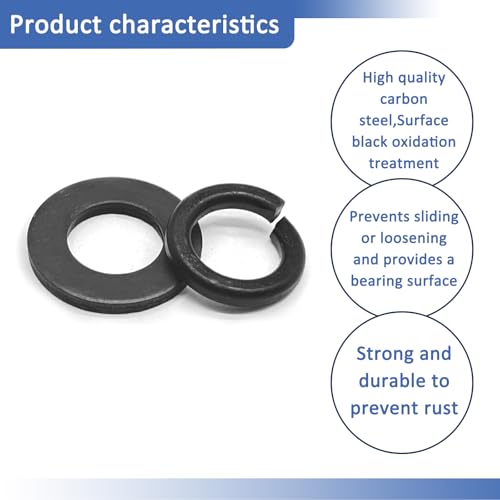 100 Set M6 Split Lock Washer and Flat Washer,Surface Black Oxide Finish,12.9 Grade Carbon Steel