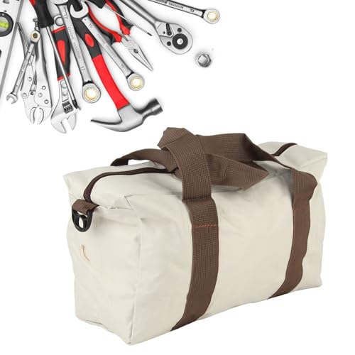 Heavy Duty Wide Mouth Tool Bag, Professional Storage Organizer for Electricians Mechanics Plumbers, 16 Inch Gray Utility Tote 16in