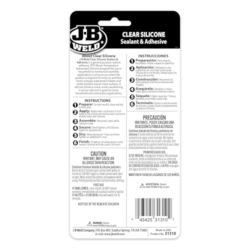 J-B Weld 31310 Clear All-Purpose RTV Silicone Sealant and Adhesive - 3 oz. - 2-Pack 3OZ 2 Pack