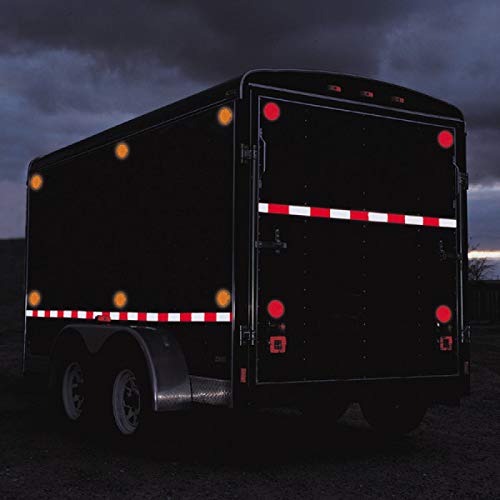 3" Inch Round DOT-SAE Amber/Red High Visibility Reflective Strong Stick-On Prism Reflector Weatherproof Trailer Camper RV Flatbed Fender Property Boat Marine (Red, Qty 4) Red