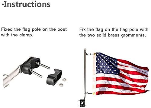 2 PCS Stainless Steel Rail Mount Boat Pulpit Staff, boat yacht marine flag pole(7/8" - 1")