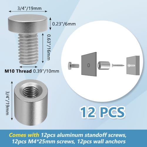 Luomorgo Aluminum Standoff Screws, 3/4" x 3/4", Silver, 12 Pcs 3/4" x 3/4"