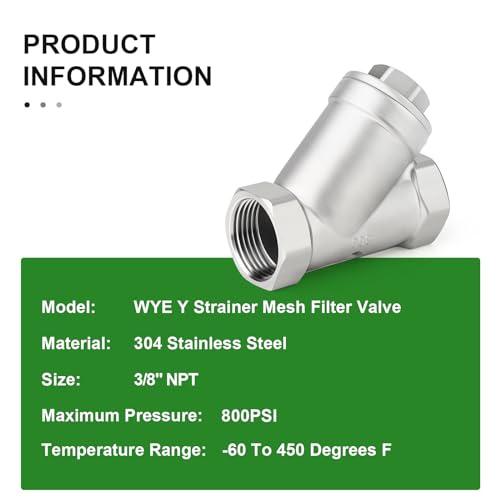 TAISHER 1PCS 304 Stainless Steel 3/8" NPT Female WYE Y Strainer Mesh Filter Valve CF8 WOG 800 3/8" BSP