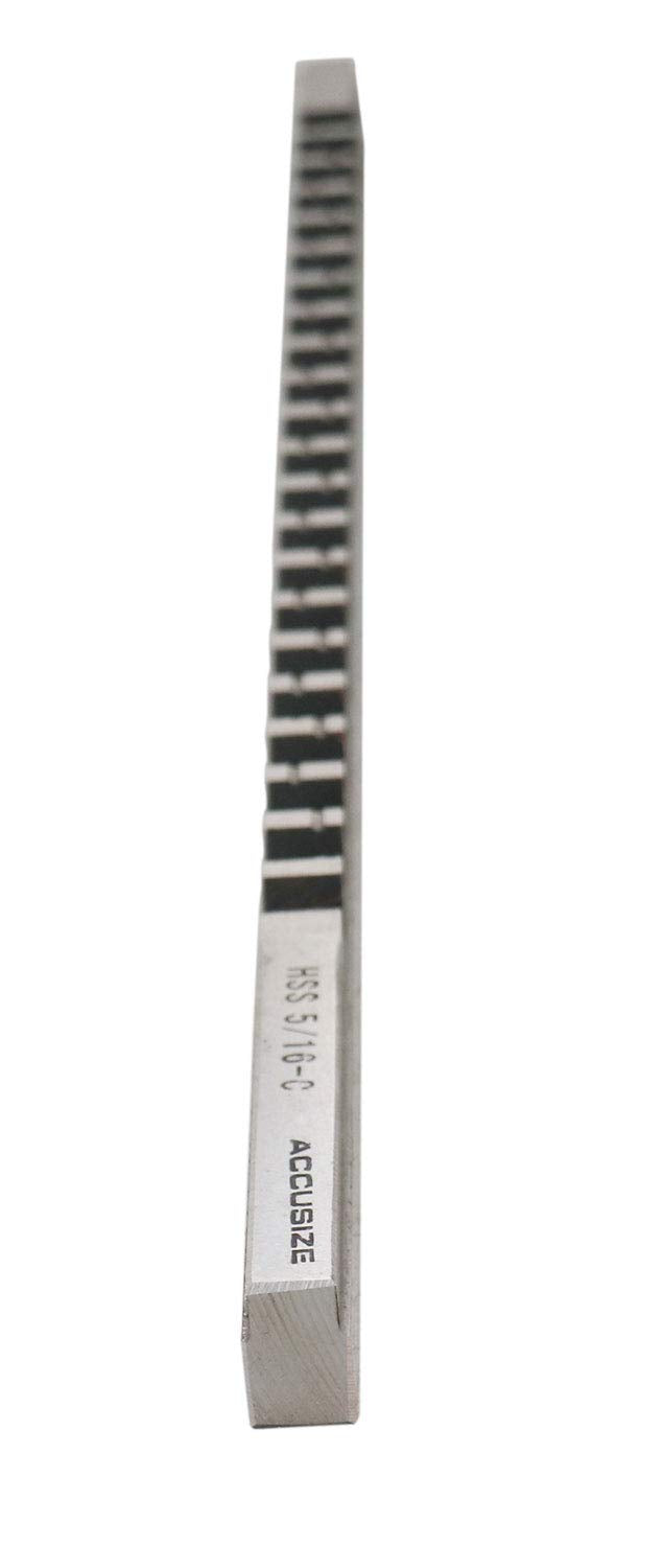 Accusize Industrial Tools - 5/16'' to C, Hss Keyway Broach, Fractional, Imperial, 5000-0020 | 0.3127-0.3137 Tolerance, 3/8 in x 11-3/4 in, 25/64 in to 2-1/2 in Cut Length, 1 Shim 5/16 in -C