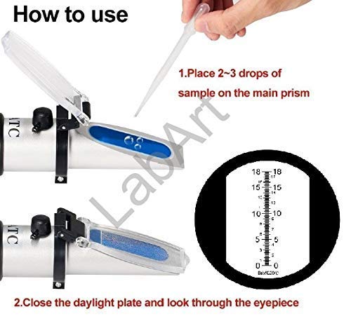 LABART Original 0-10% Brix Hand Held Refractometers with (ATC) Brix Refractometer Range 0-10% Brix Testing Synthetic Machining Coolants, Maple sap, Cutting Liquid, CNC, etc