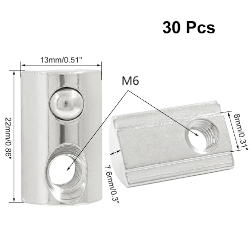 30 Pcs 4040 Series M6 Half Round Roll-in Spring T Nut, 8mm Slot