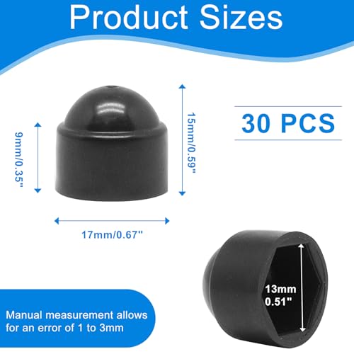 30Pcs M8×13mm Hex Head Bolt Covers Caps, Nut Protective Caps, Black