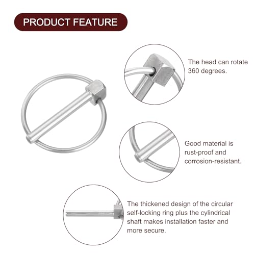 uxcell 5Pcs 3/16" x 1-5/8" Linch Pin with Ring, Stainless Steel Round Linch Pins for Boat Kayak Canoe, Trailer Trolley Trucks Mower, Silver 3/16" x 1-5/8" 5