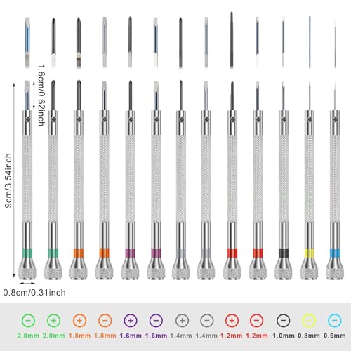 39 Pcs Precision Watch Screwdriver Set, 0.6-2.0mm Jewelers Screwdriver Kit with 39 Replacement Blades (Flathead & Phillips) and Magnetizer for Watch Repair, Eyeglasses, Jewelry, Electronics