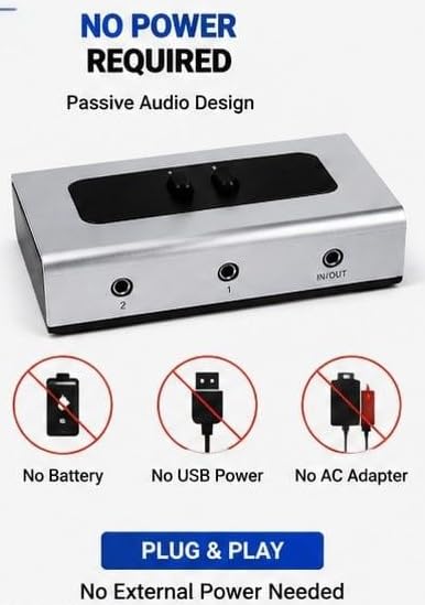 3.5mm Audio Switch, 2 in 1 Out & 1 in 2 Out Audio Selector Switch, Stereo Speaker Switch Box for PC, Laptop, Headphones and Speakers