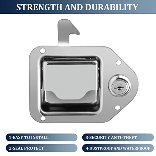 BAUMFEUER Truck Tool Box Latch Replacement 304 Stainless Steel Toolbox Paddle Lock Replacement Handle with Keys for Truck, RV, Trailer, UTV, ATV Box (2 Pack) 4.3"L x 3.3"W 2