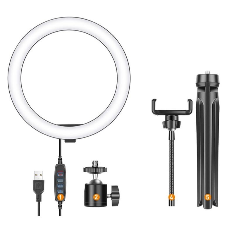 Selfie Ring Light 10" with Tripod Stand and Phone Holder, LED Ring Light for Desk with 3 Light Modes & 11 Brightness Level for Selfie, YouTube, Makeup, Live Streaming, TIKTOK